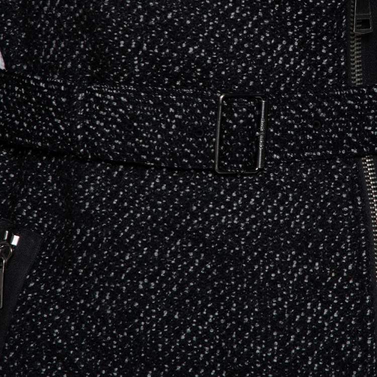 Pre Owned Burberry Brit Black Tweed Zip Front Double Breasted Coat S