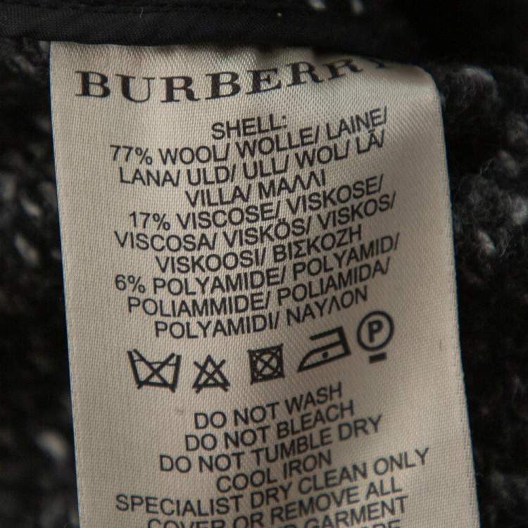 Pre Owned Burberry Brit Black Tweed Zip Front Double Breasted Coat S