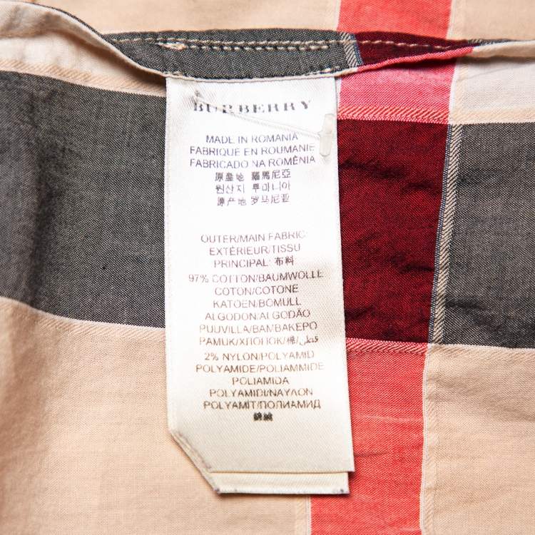 Pre Owned Burberry Brit Beige Nova Check Cotton Puff Sleeve Button Front Shirt XL