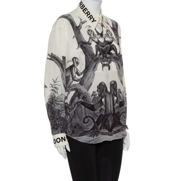 Pre Owned Burberry Cream Montage Printed Silk button Front Shirt M