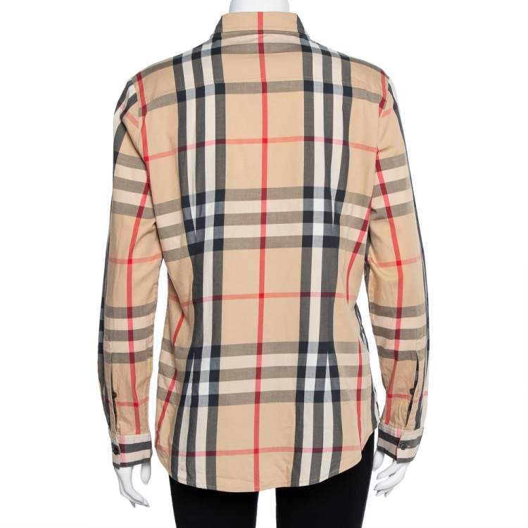 Pre Owned Burberry Brit Beige Vintage Check Cotton Button front Shirt XL