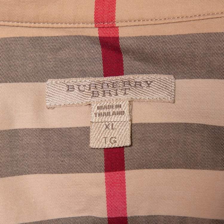 Pre Owned Burberry Brit Beige Vintage Check Cotton Button front Shirt XL