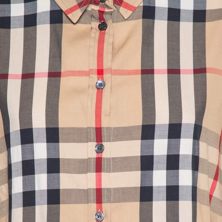 Pre Owned Burberry Brit Beige Vintage Check Cotton Button front Shirt XL
