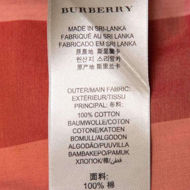 Pre Owned Burberry Brit Orange Checkered Cotton Button Front Shirt XL