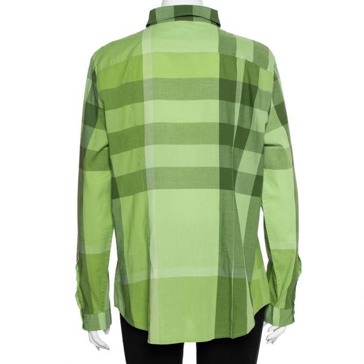 مملوكة مسبقًا Burberry Brit Green Checkered Cotton Button Front Shirt XL
