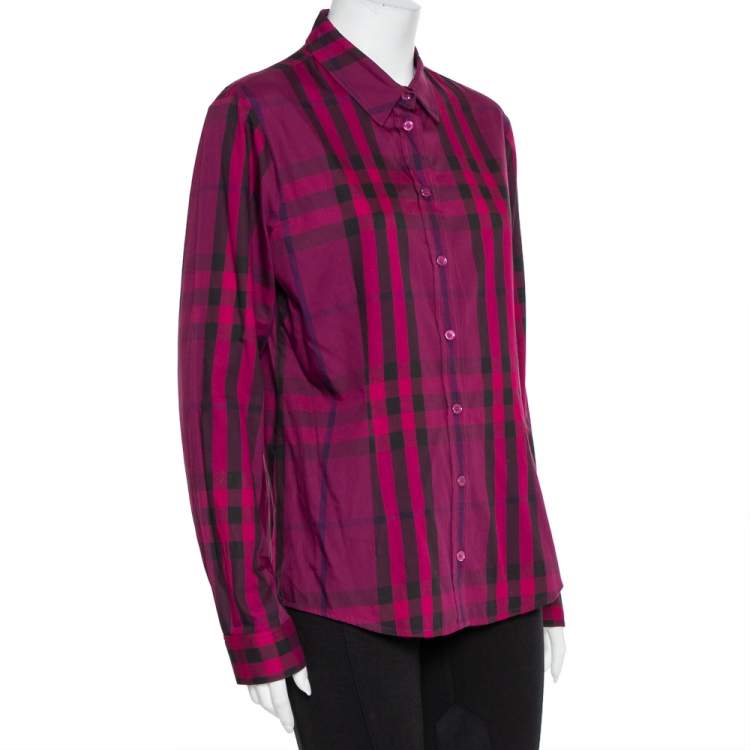 Burberry Brit Purple Checkered Cotton Button Front Shirt XL Burberry | TLC