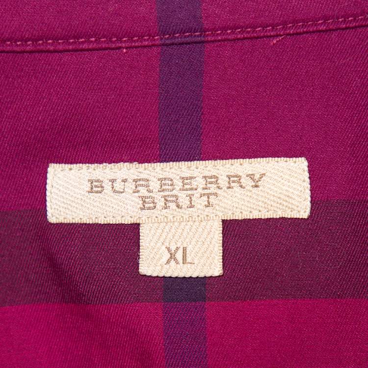 Pre Owned Burberry Brit Purple Checkered Cotton Button Front Shirt XL