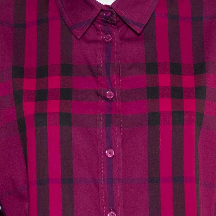 Pre Owned Burberry Brit Purple Checkered Cotton Button Front Shirt XL