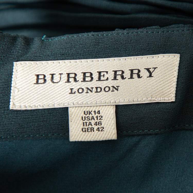 Pre Owned Burberry Dark Green Chiffon Plisse Detail Sleeveless Sheath Dress L