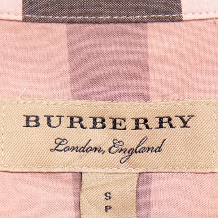 Pre Owned Burberry Pink Check Patterned Cotton Lace Trim Detail Shirt S