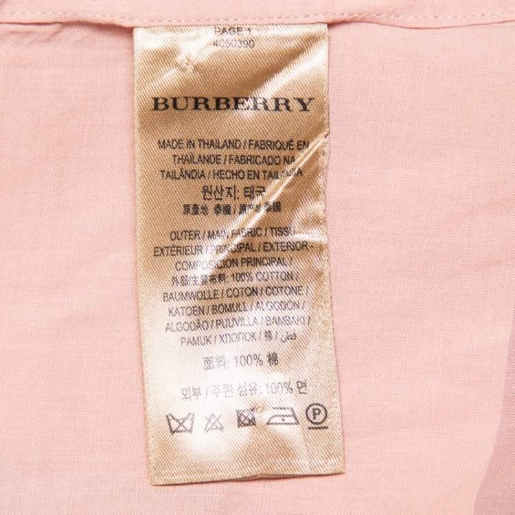 Pre Owned Burberry Pink Check Patterned Cotton Lace Trim Detail Shirt S