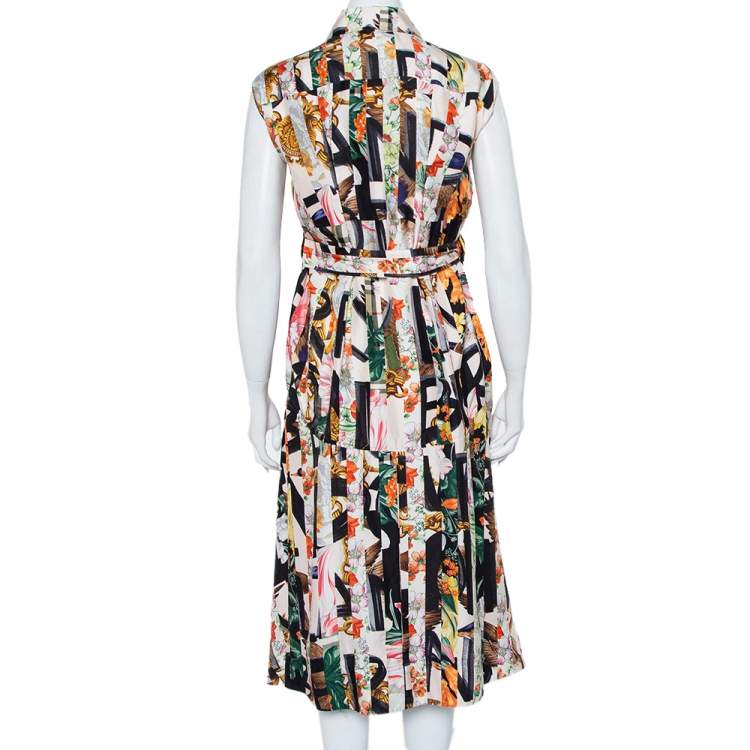Pre Owned Burberry Multicolor Floral Printed Silk Belted Sacha Shirt Dress S