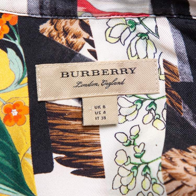Pre Owned Burberry Multicolor Floral Printed Silk Belted Sacha Shirt Dress S