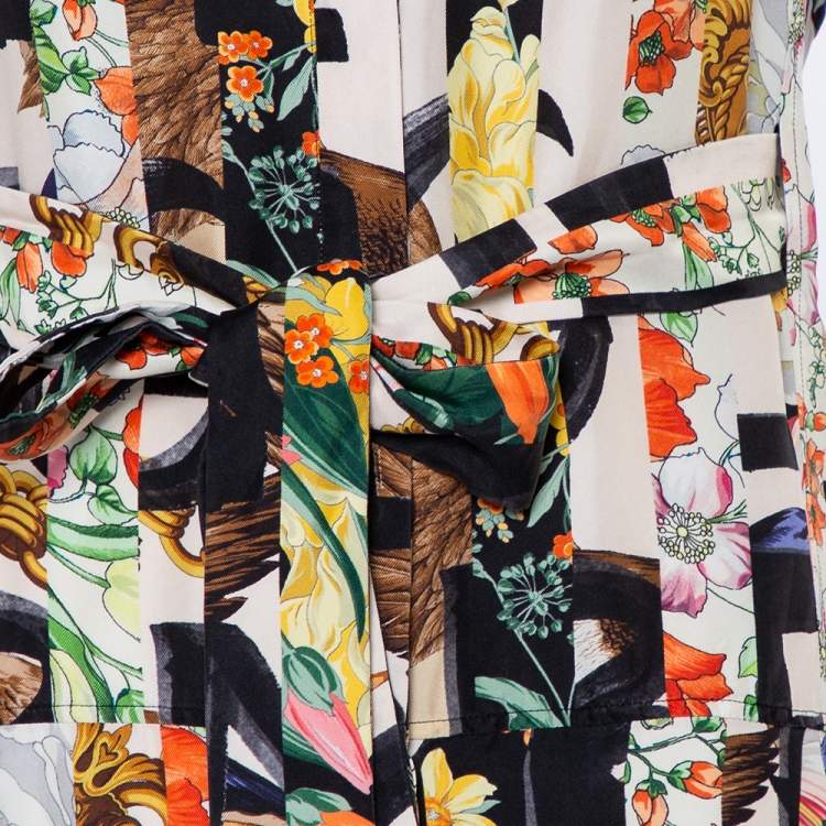 Pre Owned Burberry Multicolor Floral Printed Silk Belted Sacha Shirt Dress S
