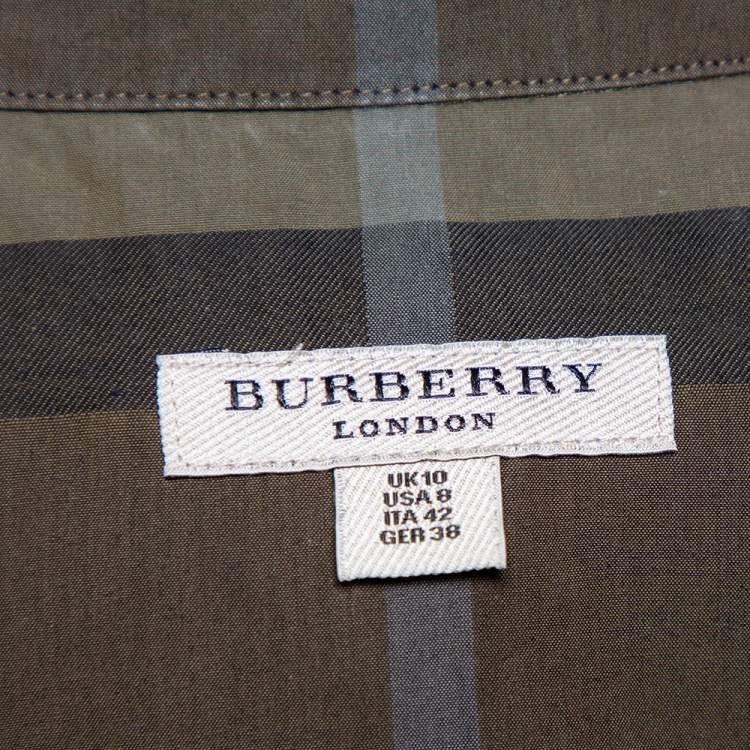 Pre Owned Burberry Military Green Checkered Cotton Button Front Shirt M