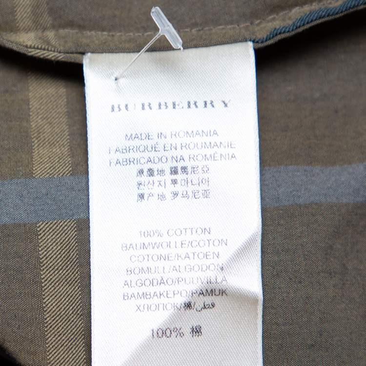 Pre Owned Burberry Military Green Checkered Cotton Button Front Shirt M
