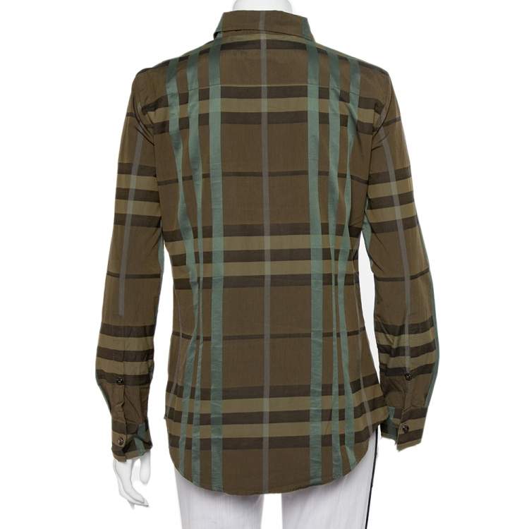 Pre Owned Burberry Military Green Checkered Cotton Button Front Shirt M