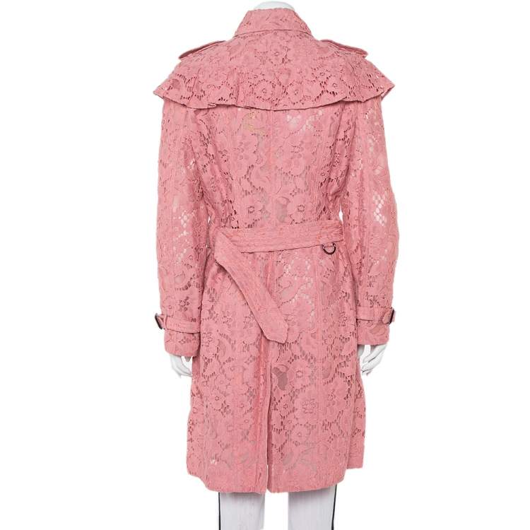 Pre Owned Burberry Pink Lace Ruffled Double Breasted Stanhill Trench Coat M