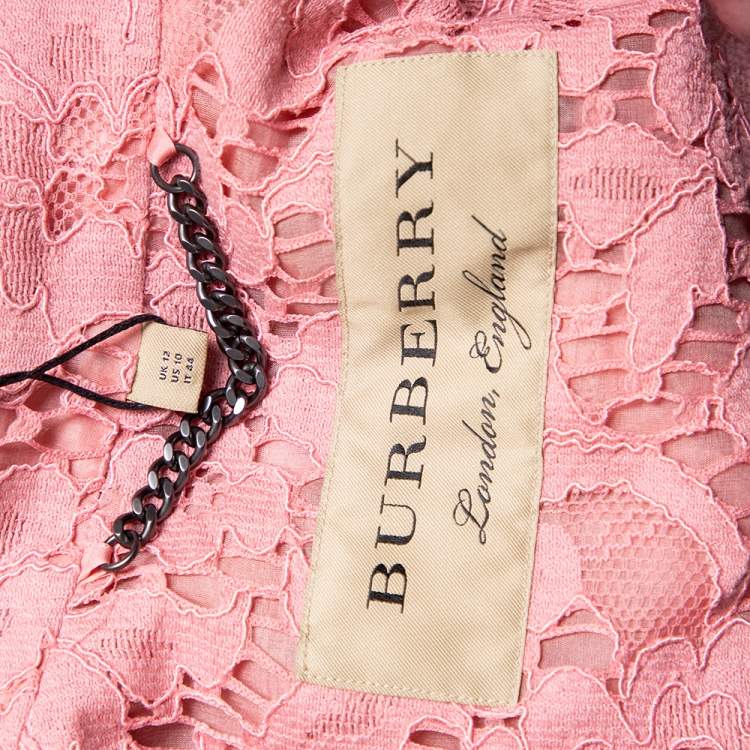 Pre Owned Burberry Pink Lace Ruffled Double Breasted Stanhill Trench Coat M