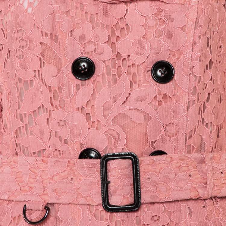 Pre Owned Burberry Pink Lace Ruffled Double Breasted Stanhill Trench Coat M