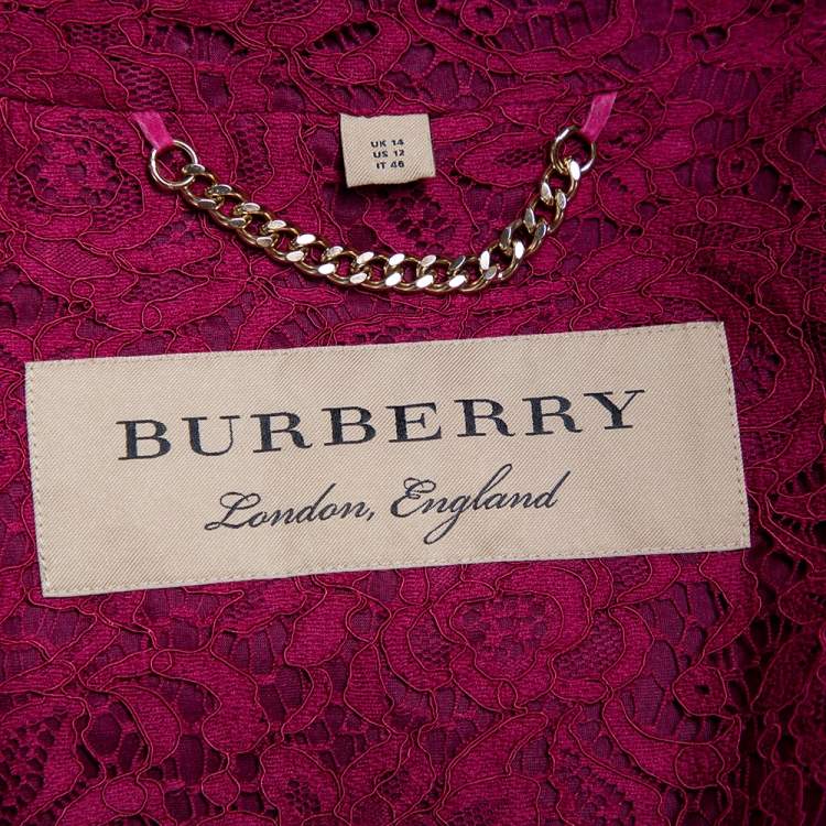 مملوكة مسبقًا Burberry Burgundy Lace Double Breasted Belted Trench Coat L
