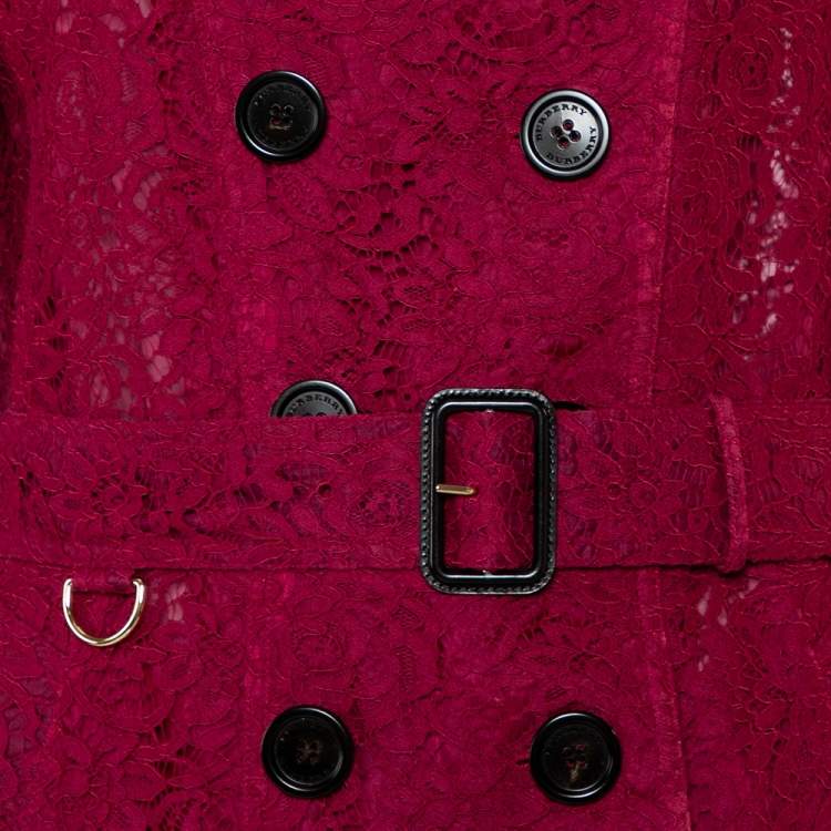 مملوكة مسبقًا Burberry Burgundy Lace Double Breasted Belted Trench Coat L