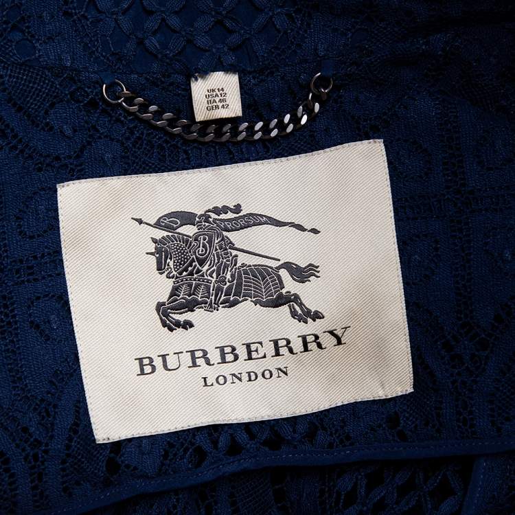 مملوكة مسبقًا Burberry Navy Blue Lace Double Breasted Belted Stanhill Trench Coat L