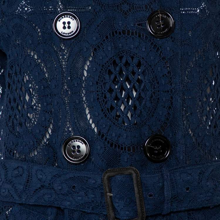 مملوكة مسبقًا Burberry Navy Blue Lace Double Breasted Belted Stanhill Trench Coat L