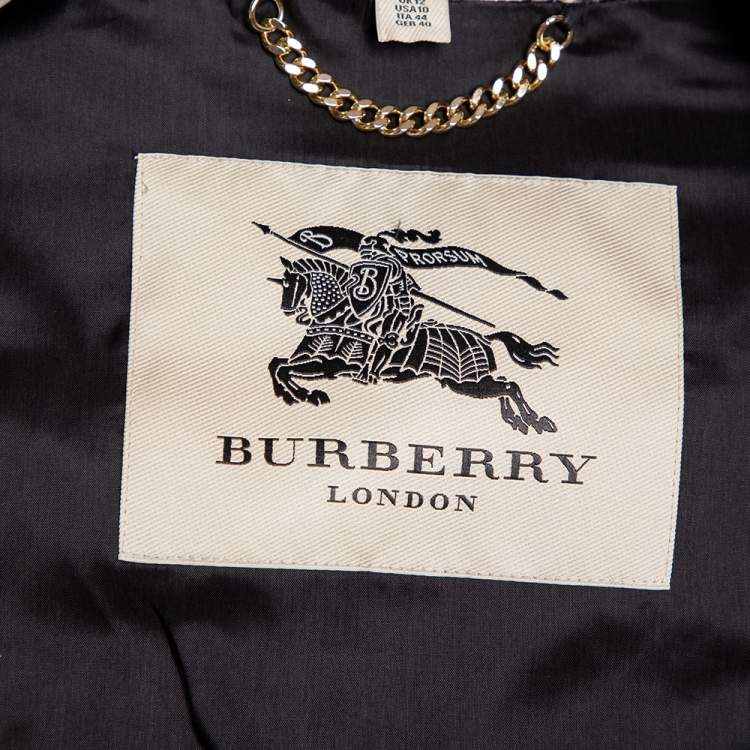 Pre Owned Burberry Monochrome Ink Tie Dye Printed Silk Double Breasted Belted Trench Coat L