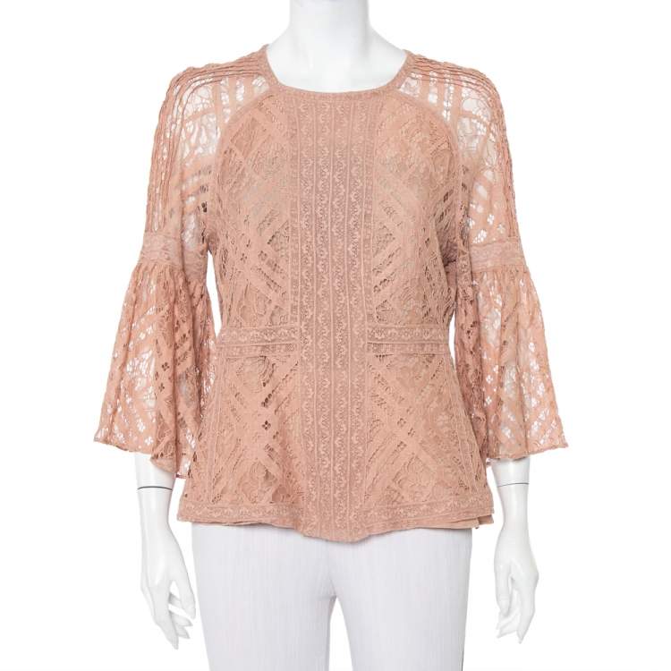 Pre Owned Burberry Light Pink Lace Panelled Top M