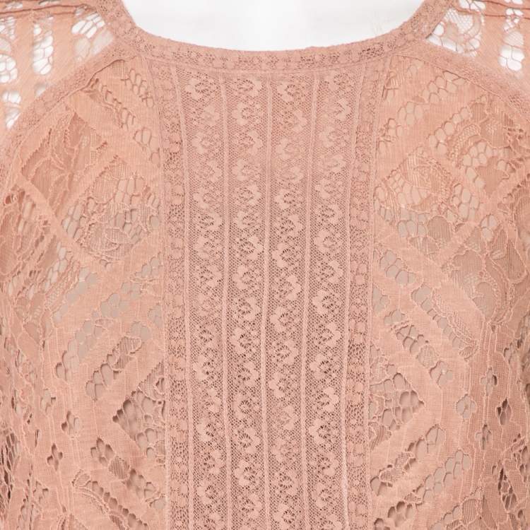 Pre Owned Burberry Light Pink Lace Panelled Top M