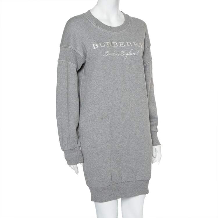Burberry Grey Logo Embroidered Cotton Crewneck Oversized Sweater Dress XS  Burberry | TLC