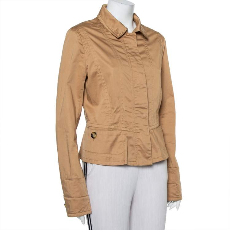 Pre Owned Burberry Vintage Beige Cotton Zip Front Jacket L