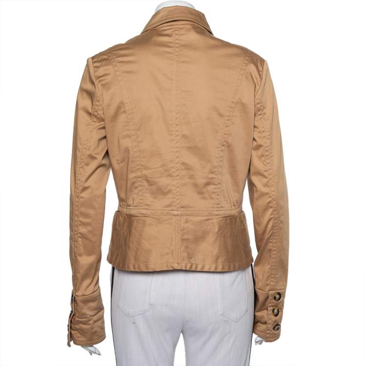 Pre Owned Burberry Vintage Beige Cotton Zip Front Jacket L