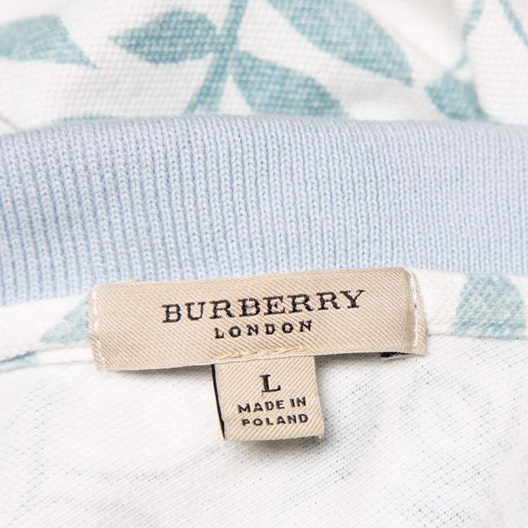 Pre Owned Burberry White Floral Printed Cotton Pique Sleeveless Polo T-Shirt L