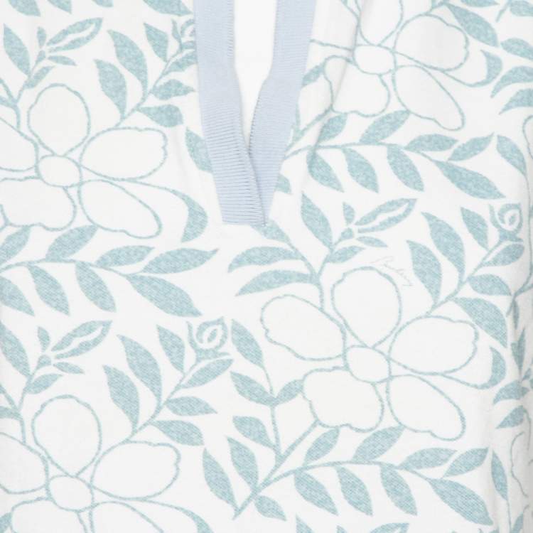 Pre Owned Burberry White Floral Printed Cotton Pique Sleeveless Polo T-Shirt L