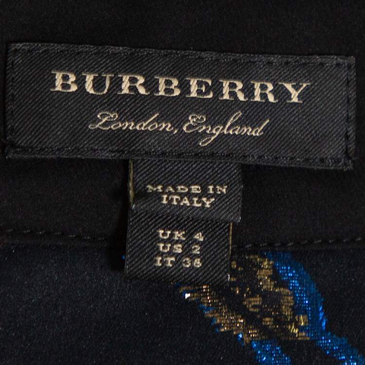 Pre Owned Burberry Black Silk & Metallic Floral Fil Coupe Paneled Midi Skirt XS