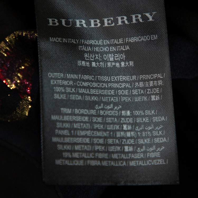 Pre Owned Burberry Black Silk & Metallic Floral Fil Coupe Paneled Midi Skirt XS