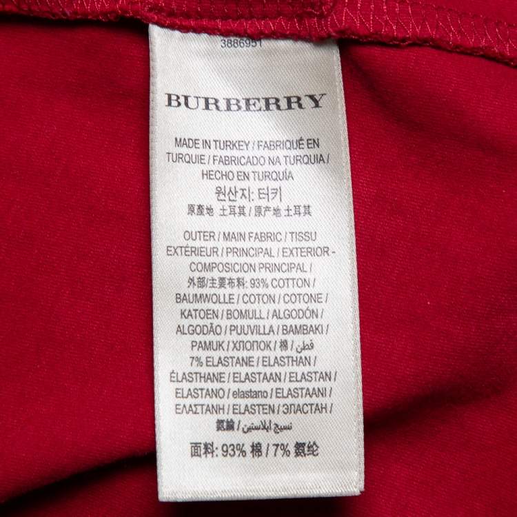 Pre Owned Burberry Brit Red Cotton Check Sleeve Cuff Detail Crewneck T-Shirt M