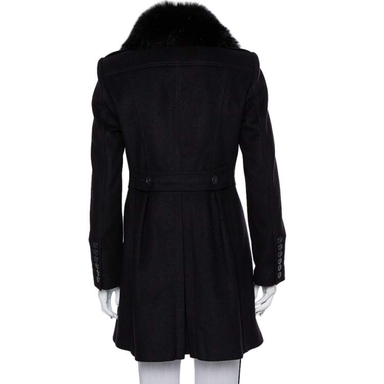 Pre Owned Burberry Black Wool & Fur Lined Double Breasted Long Jacket M