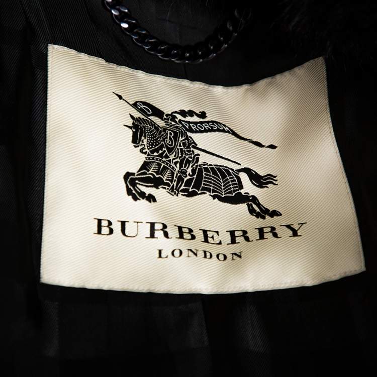 Pre Owned Burberry Black Wool & Fur Lined Double Breasted Long Jacket M