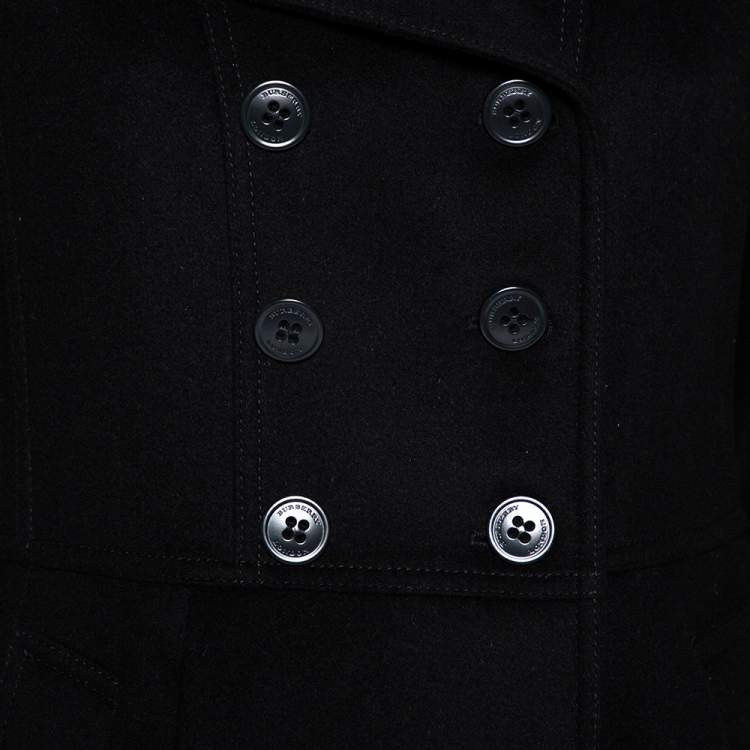 Pre Owned Burberry Black Wool & Fur Lined Double Breasted Long Jacket M