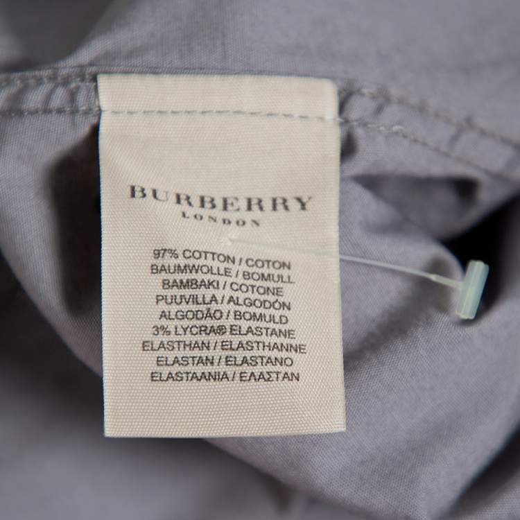 Pre Owned Burberry Grey Cotton V-Neck Collared Button Front Shirt XL
