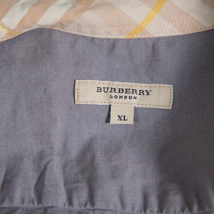Pre Owned Burberry Grey Cotton V-Neck Collared Button Front Shirt XL