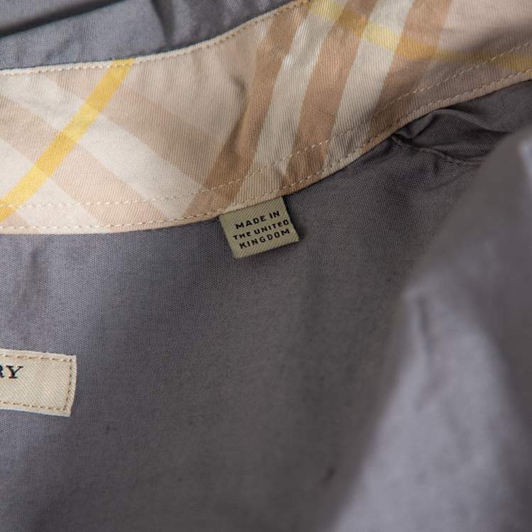 Pre Owned Burberry Grey Cotton V-Neck Collared Button Front Shirt XL