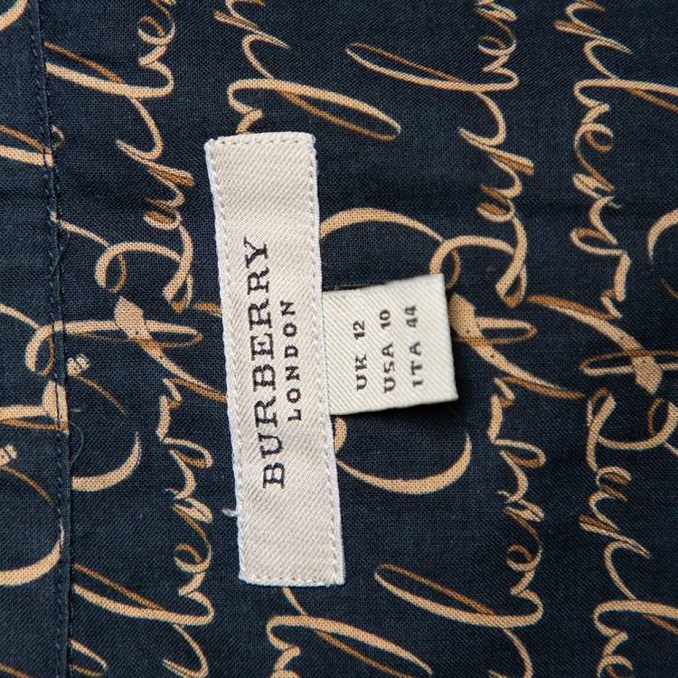 Pre Owned Burberry Black Logo Printed Cotton Ruffled Neck Detail Button Front Shirt M