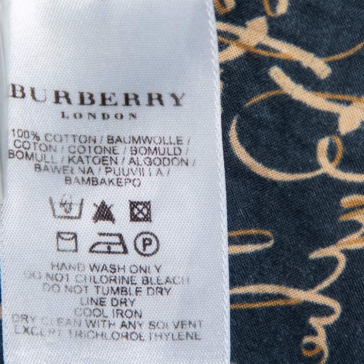 Pre Owned Burberry Black Logo Printed Cotton Ruffled Neck Detail Button Front Shirt M