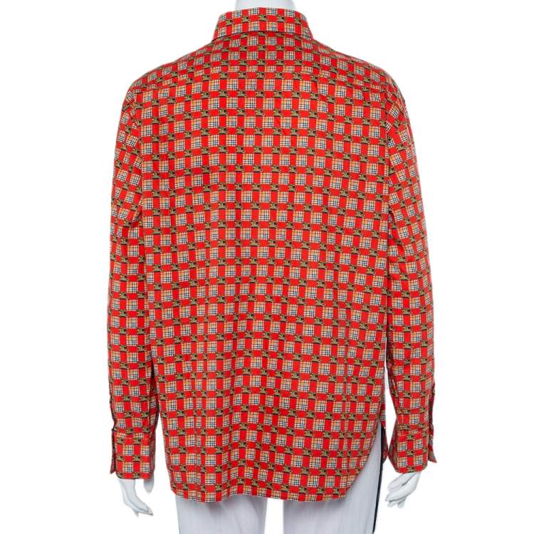 Pre Owned Burberry Orange Tile Archive Printed Cotton Button Front Shirt L