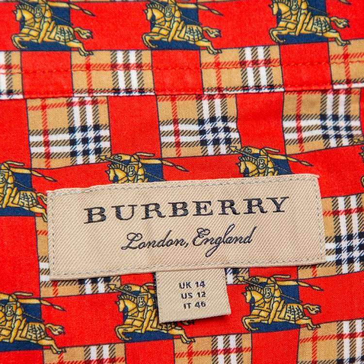 Pre Owned Burberry Orange Tile Archive Printed Cotton Button Front Shirt L