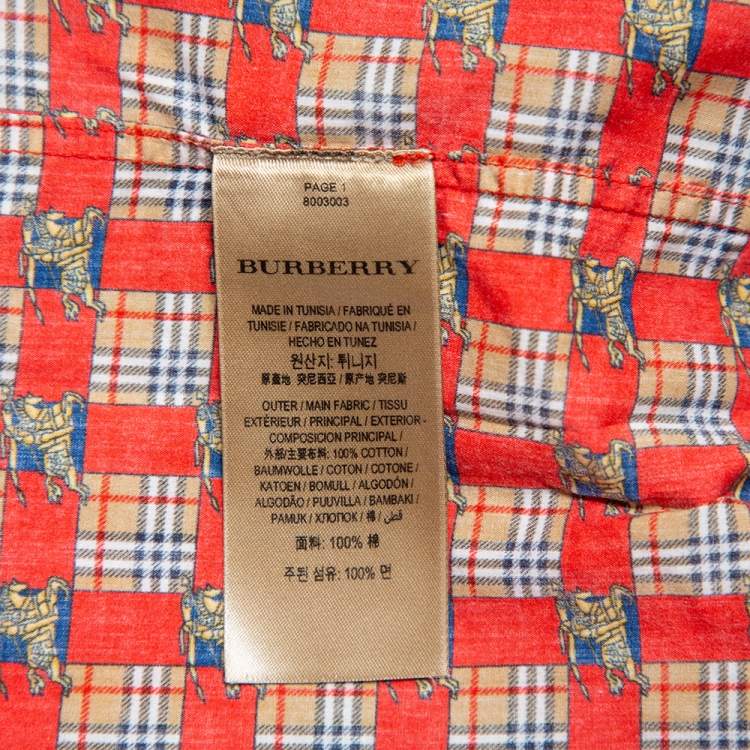 Pre Owned Burberry Orange Tile Archive Printed Cotton Button Front Shirt L